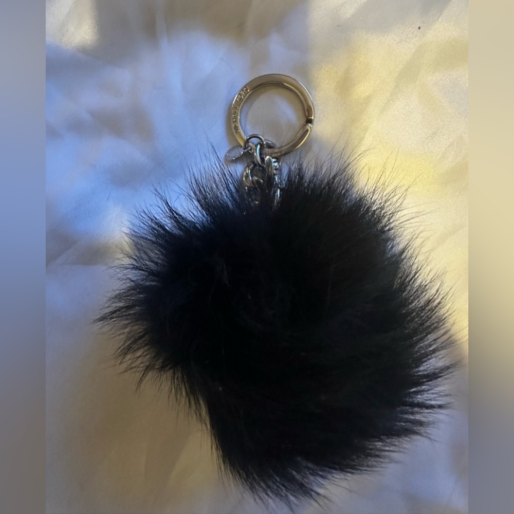 Michael Kors Black Faux Fur Pom-Pom Keychain Bag Purse Charm
